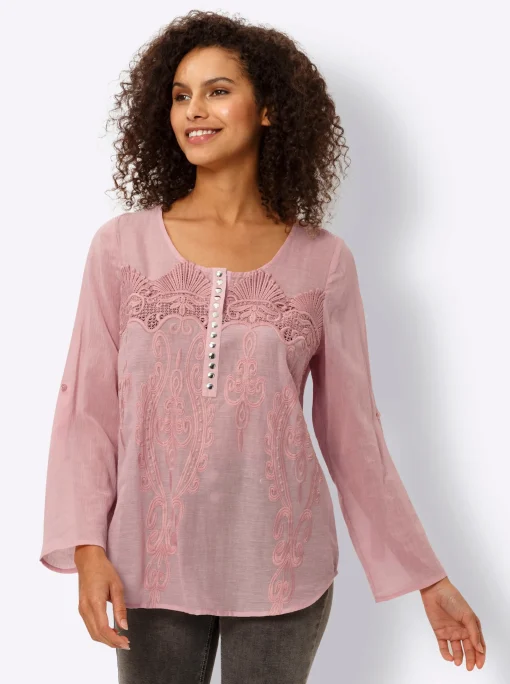Baumwollbluse mit Lochstickerei