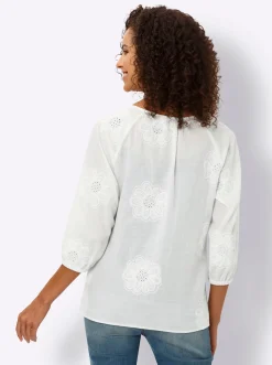 Baumwollbluse mit Lochstickerei