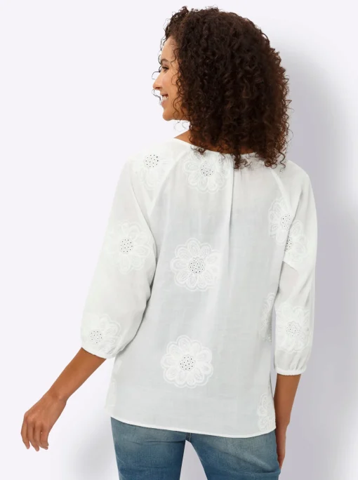 Baumwollbluse mit Lochstickerei