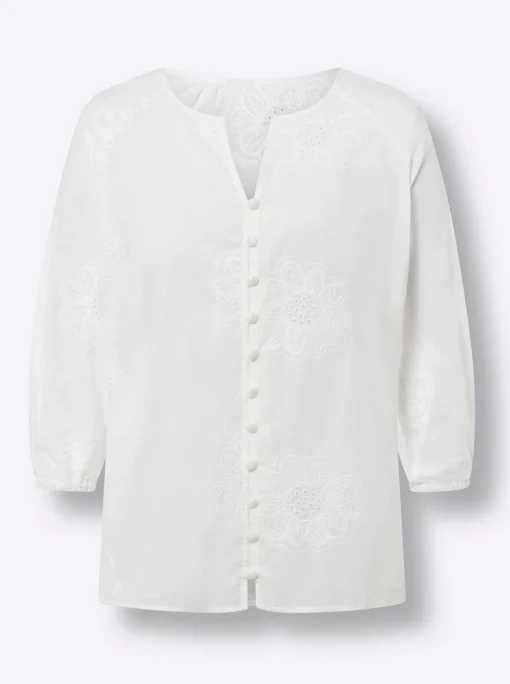 Baumwollbluse mit Lochstickerei