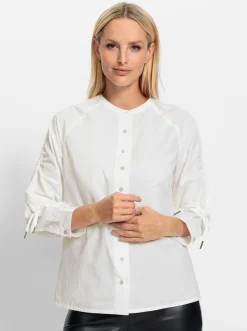 Baumwollbluse mit raffbarem Ärmel