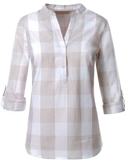 Baumwollbluse mit Stehkragen, kariert