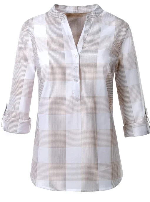 Baumwollbluse mit Stehkragen, kariert
