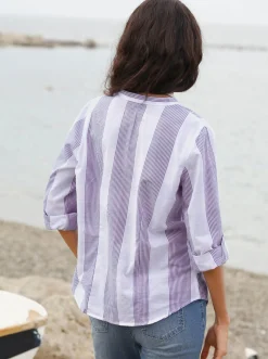 Baumwollbluse mit Stehkragen, kariert