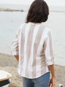 Baumwollbluse mit Stehkragen, kariert