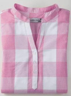 Baumwollbluse mit Stehkragen, kariert