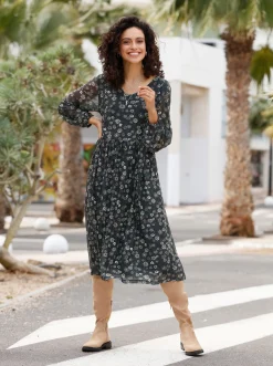Blumenkleid in floral bedruckter Mesh-Qualität