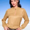 Bluse mit Stehkragen und Puffärmeln