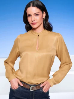 Bluse mit Stehkragen und Puffärmeln