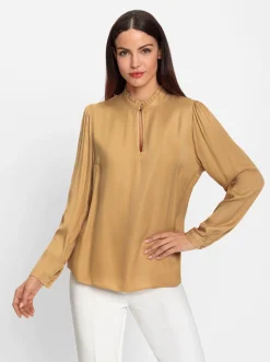 Bluse mit Stehkragen und Puffärmeln