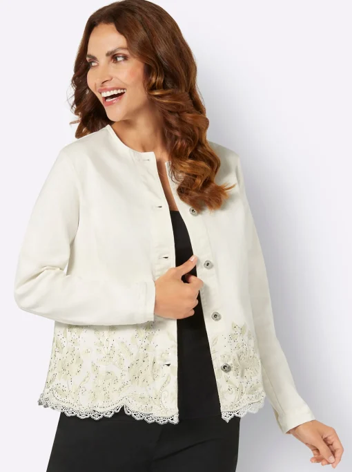Blusenblazer mit Stickerei und Glitzersteinchen