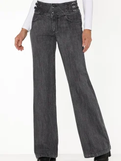 Bootcut-Jeans mit breitem Bund