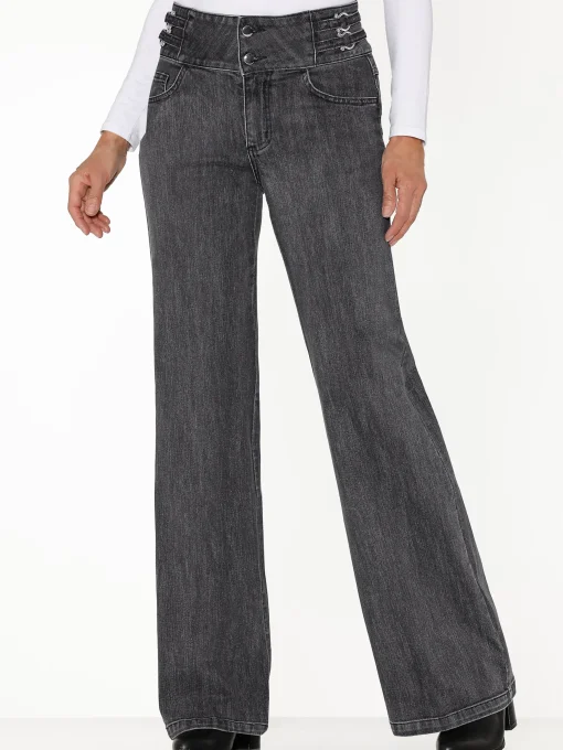 Bootcut-Jeans mit breitem Bund