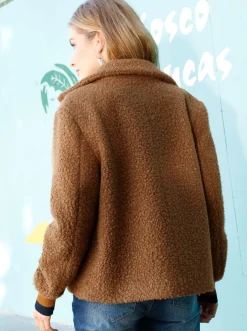 Boucléjacke mit gestreiften Ärmel-Bündchen