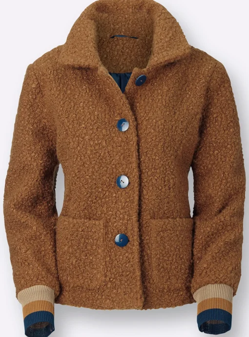 Boucléjacke mit gestreiften Ärmel-Bündchen