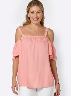Carmenbluse mit Spitzen-Trägern