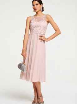 Cocktailkleid mit Blütenstickerei, ärmellos