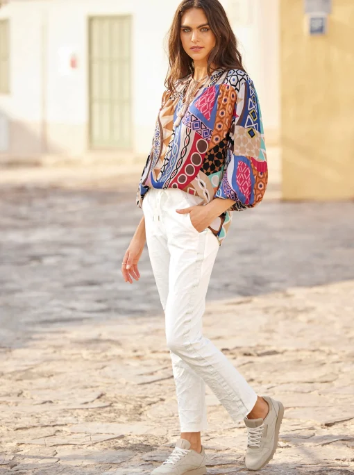 Druckbluse mit Ballonärmeln