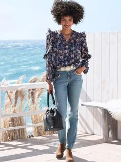 Druckbluse mit blickdichtem Top