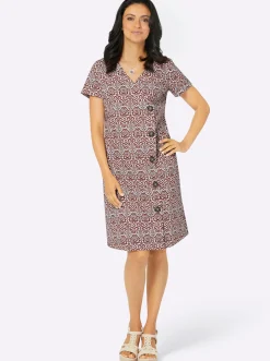 Druckkleid mit asymmetrischer Zierknopfleiste