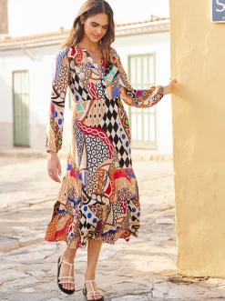 Druckkleid mit Ballonärmeln, leicht transparent