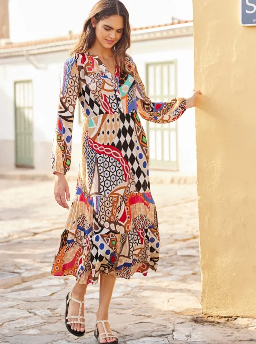 Druckkleid mit Ballonärmeln, leicht transparent