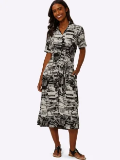 Druckkleid mit Bindegürtel