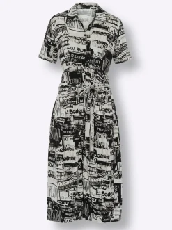 Druckkleid mit Bindegürtel