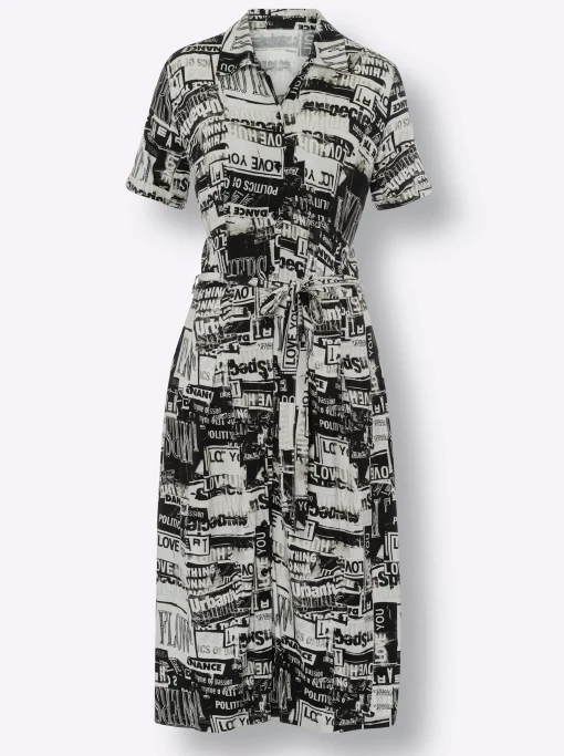 Druckkleid mit Bindegürtel