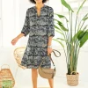 Druckkleid mit elastischen Bündchen