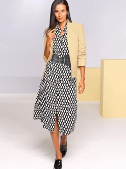 Druckkleid mit Stoffbindegürtel