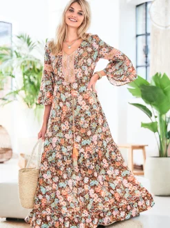 Druckkleid mit Trompetenärmeln