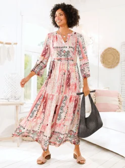 Druckkleid mit Volants an den 3/4-Ärmeln