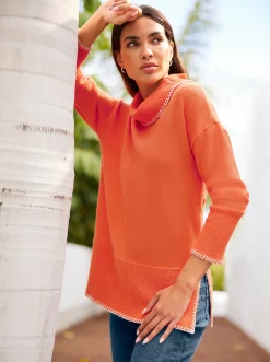 Feinstrickpullover mit halsfernem Rollkragen