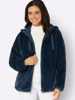 Fellimitatjacke mit Gummizug an Ärmeln und Saum
