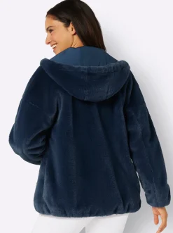 Fellimitatjacke mit Gummizug an Ärmeln und Saum