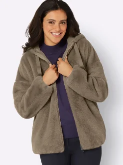 Fellimitatjacke mit Gummizug an Ärmeln und Saum