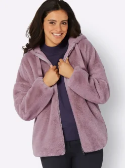 Fellimitatjacke mit Gummizug an Ärmeln und Saum