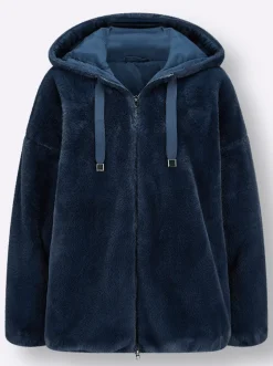 Fellimitatjacke mit Gummizug an Ärmeln und Saum