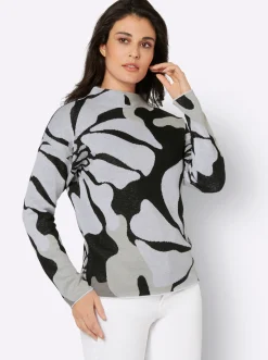 Jacquard-Pullover mit Glitzergarn, floral