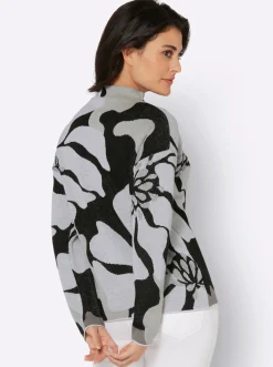 Jacquard-Pullover mit Glitzergarn, floral