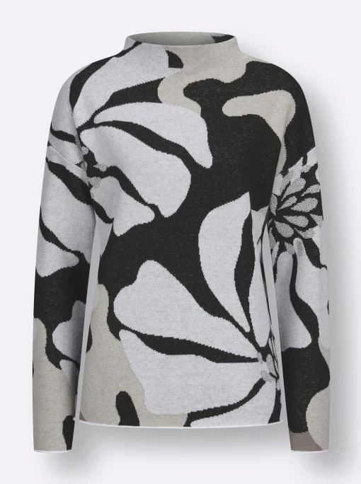 Jacquard-Pullover mit Glitzergarn, floral