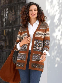Jacquardstrickjacke in Longform