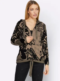 Jacquardstrickjacke mit weitenverstellbarer Kapuze