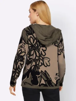 Jacquardstrickjacke mit weitenverstellbarer Kapuze