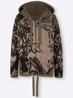 Jacquardstrickjacke mit weitenverstellbarer Kapuze