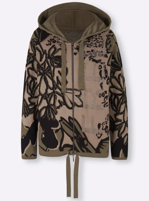 Jacquardstrickjacke mit weitenverstellbarer Kapuze