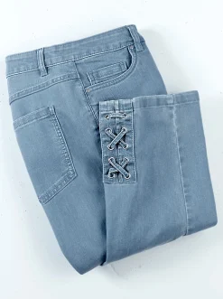 3/4-Jeans mit Bändchen-Verzierung