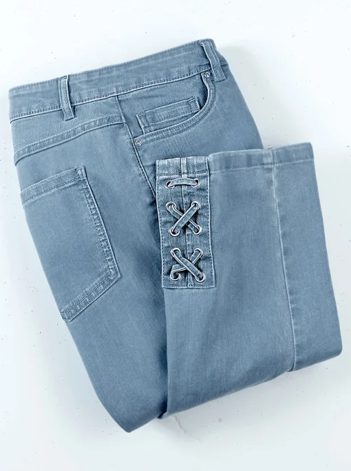3/4-Jeans mit Bändchen-Verzierung