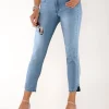 7/8-Jeans mit Glitzersteinchen an den Beinschlitzen